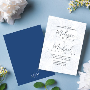 Invitation Élégant Floral Blue Calligraphy Script Rose