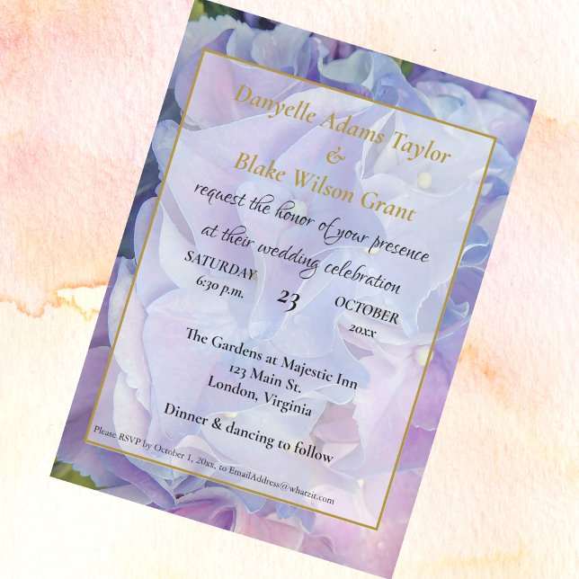 Invitation Élégant Floral Blue Lavender Hydrangea Mariage (Créateur téléchargé)