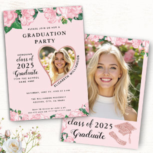 Invitation Élégant Floral Blush Pink Graduation Party