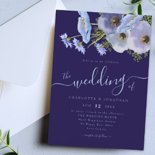 Invitation Élégant floral bohème aquarelle mariage bleu marin