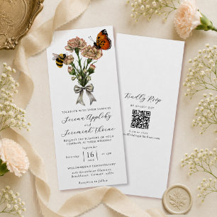 Invitation Élégant floral botanique à nœud papillon tout-en-u
