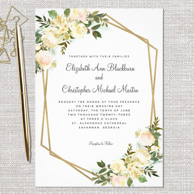 Invitation Elégant floral botanique aquarelle chic Mariage (Créateur téléchargé)
