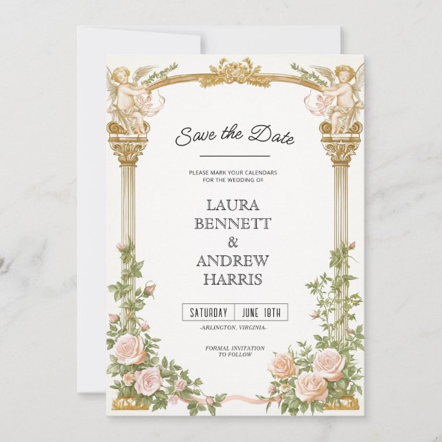 Invitation Elegant Floral Cherub Save the Date (Devant)
