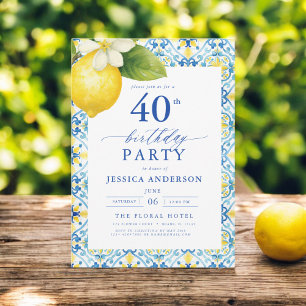 Invitation Élégant Floral de citron méditerranéen 40e anniver