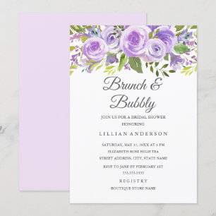 Invitation Élégant floral de lavande rose brunch et bulles