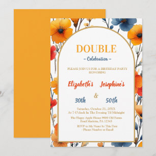 Invitation Élégant Floral double fête d'anniversaire