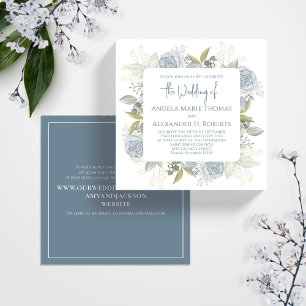 Invitation Elégant Floral Dusty Blue Classic Rose QR Code