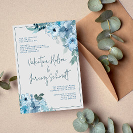 Invitation Élégant Floral Dusty Blue Flowers Mariage