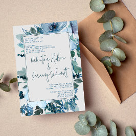 Invitation Élégant Floral Dusty Blue Flowers Mariage