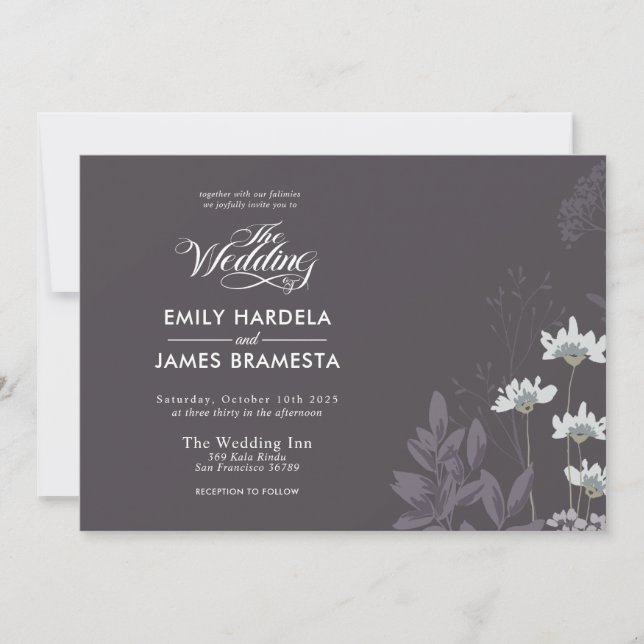 Invitation Élégant Floral et sombre Arrière - plan Mariage bu (Devant)