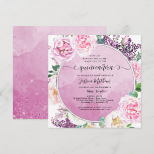 Invitation Elégant floral Fuchsia, aquarelle Quinceañera