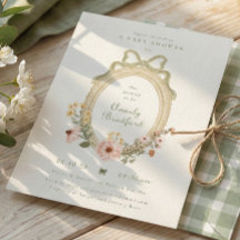 Elegant Floral Girl Sage Bow Framed Baby Shower