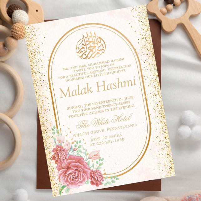 Invitation Elégant floral gliter islamique Aqiqa Aqeeqa Baby (Créateur téléchargé)