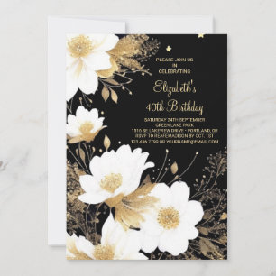 Invitation Elégant Floral Gold et Black en ligne 40e annivers