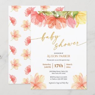 Invitation Elégant Floral Gold Script Aquarelle Verdure