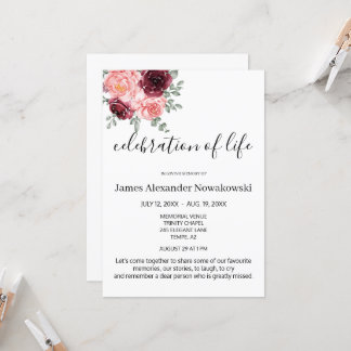 Invitation Élégant Floral Goty Life Celebration Funérailles