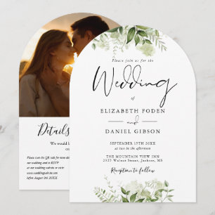 Invitation Elégant Floral Greenery QR Code Photo Arch Mariage