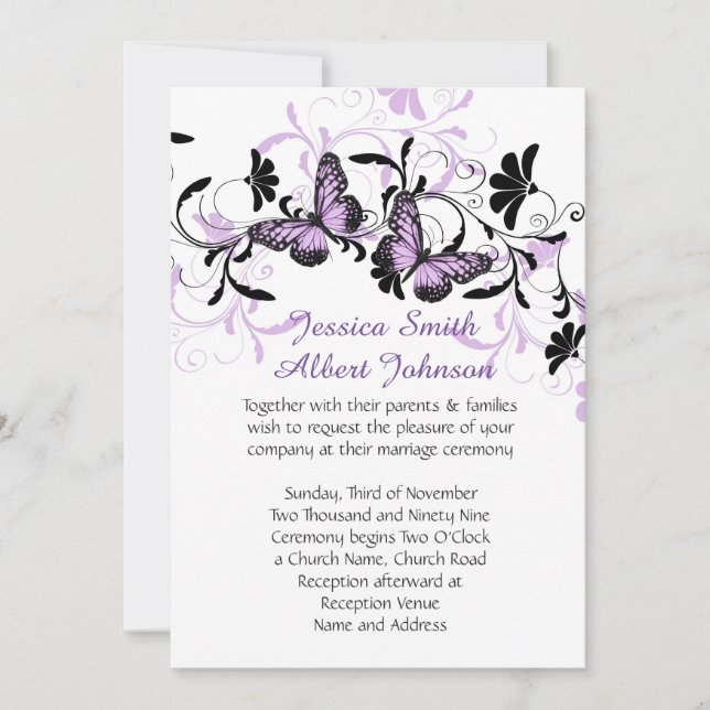 Invitation Elégant Floral Lavender Butterfly Wedding Invitati (Devant)