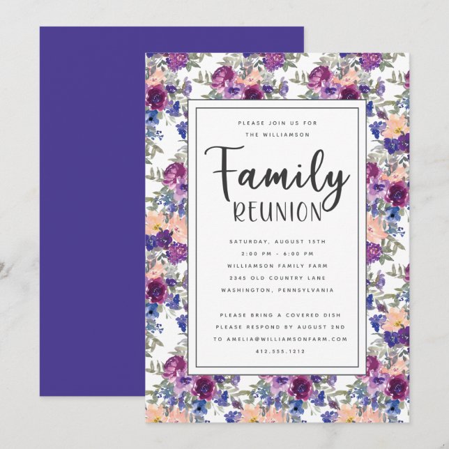 Invitation Elégant Floral Main Lettré Script Famille Réunion (Devant / Derrière)