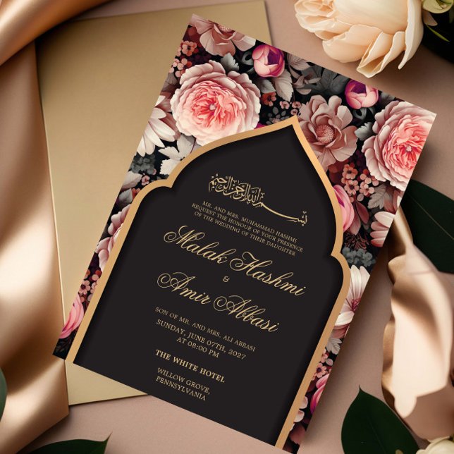 Invitation Élégant Floral & Mosquée Mariage musulman islamiqu (Créateur téléchargé)