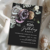 Élégant Floral noir et pourpre 40e anniversaire