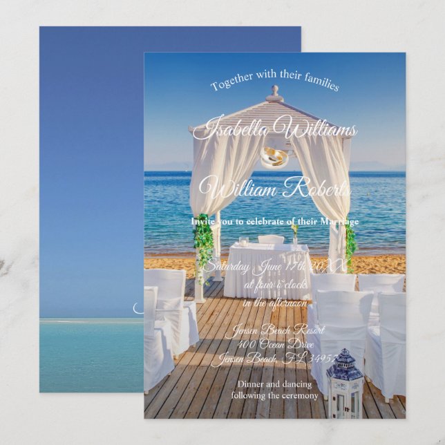 Invitation Elégant Floral Ocean Beach Mariage été (Devant / Derrière)