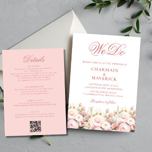 Invitation Élégant Floral Pink QR code Budget Mariage