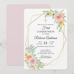 Invitation Élégant floral Première communion Événement religi