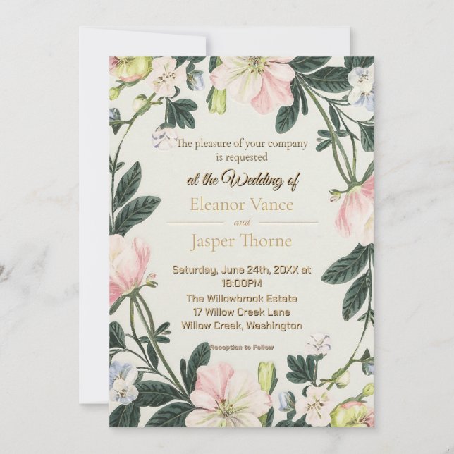 Invitation Elégant Floral Romantic Wreath Design Mariage (Devant)