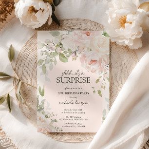 Invitation Élégant floral rose Shhh..C'est une surprise d'ann