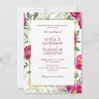 Invitation Élégant Floral Rustique Bourgogne Mariage rose