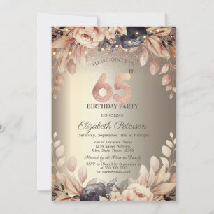 Invitation Élégant Floral, String Lights 65e anniversaire