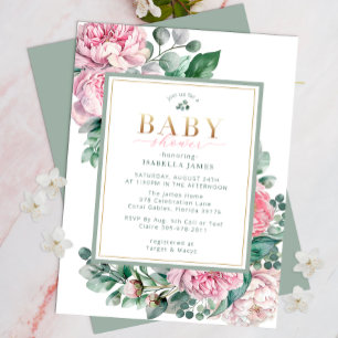 Invitation Élégant Floral Sweet Rose & Gold Girl Baby shower