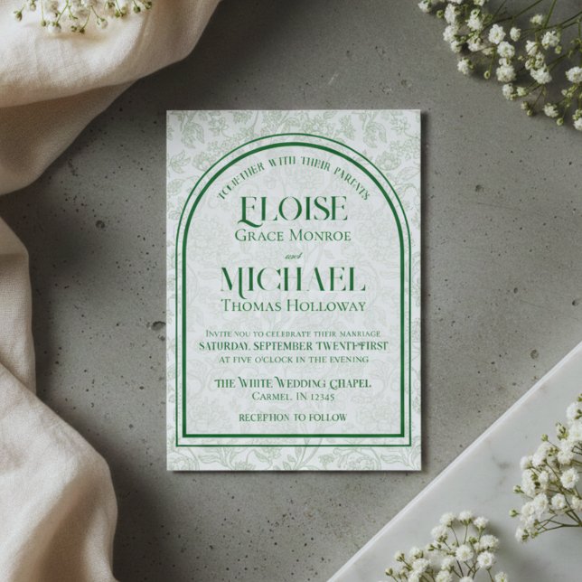Invitation Elegant Floral Toile Script Monogram Green Wedding (Elegant Floral Toile Script Monogram Green Wedding Invitation)