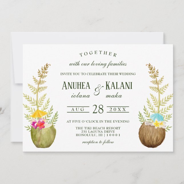 Invitation Elégant Floral Tropical Hawaii Beach Mariage (Devant)