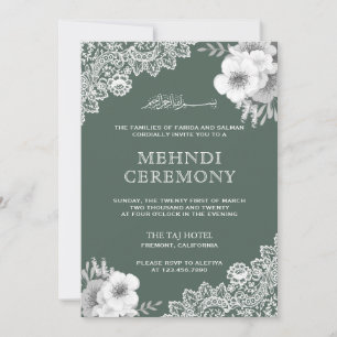 Invitation Élégant floral vert dentelle islamique musulman Me