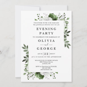 Invitation Élégant floral vert olive mariage soirée