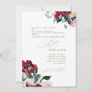 Invitation Élégant Flore rouge et rose Les deux parents Maria