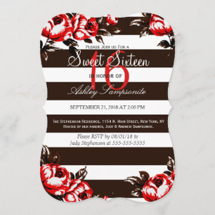 Invitation Élégant Flore rouge moderne & Grandes Blancs et No
