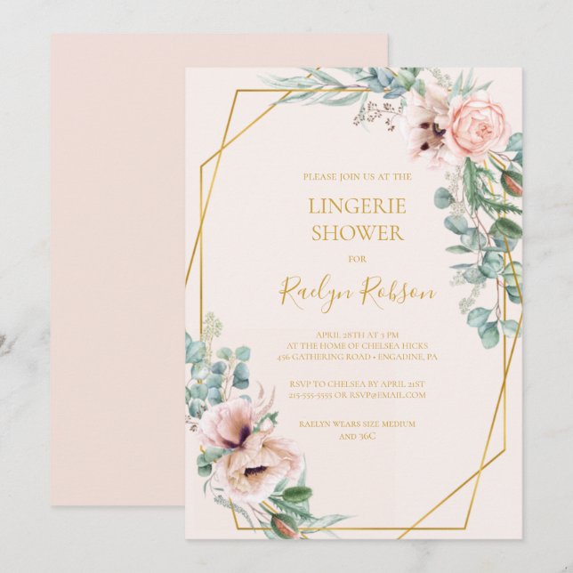 Invitation Élégant flou | Douche Pastel Lingerie (Devant / Derrière)
