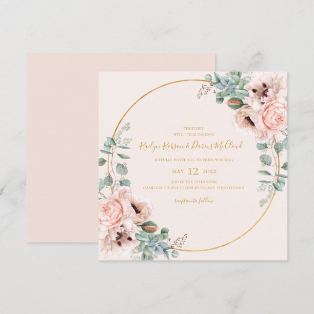 Invitation Élégant flou | Mariage Carré Pastel (Devant / Derrière)