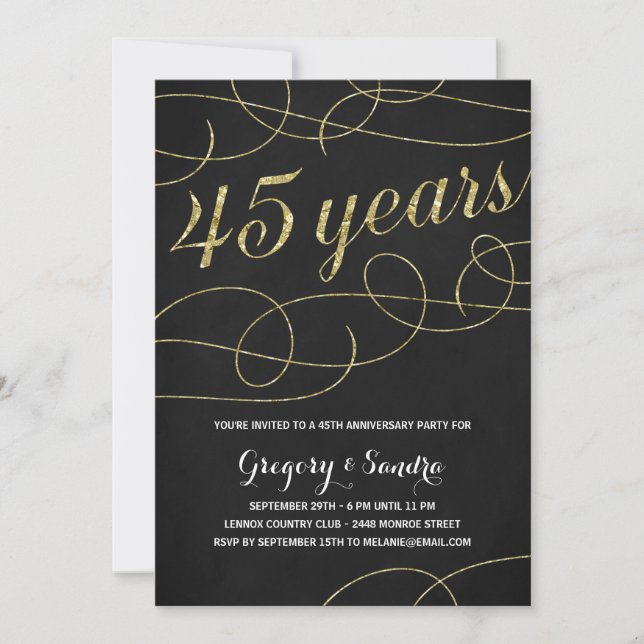 Invitation Elegant Flourish | Faux Or Doré 45e Anniversaire (Devant)