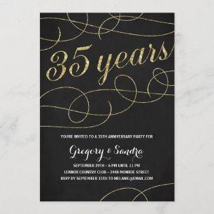 Invitation Elegant Flourish   Faux Or Feuille 35e Anniversair