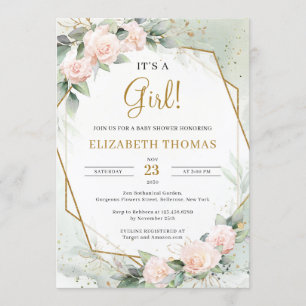 Invitation Elégant flush Floral Greenery Gold C'est une fille