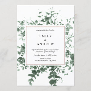 Invitation Elégant Foilage Verdure & Rose Gold Frame Mariage
