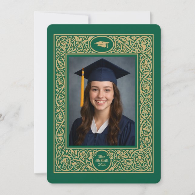 Invitation Elegant Foliage & Floral Border Graduation (Devant)