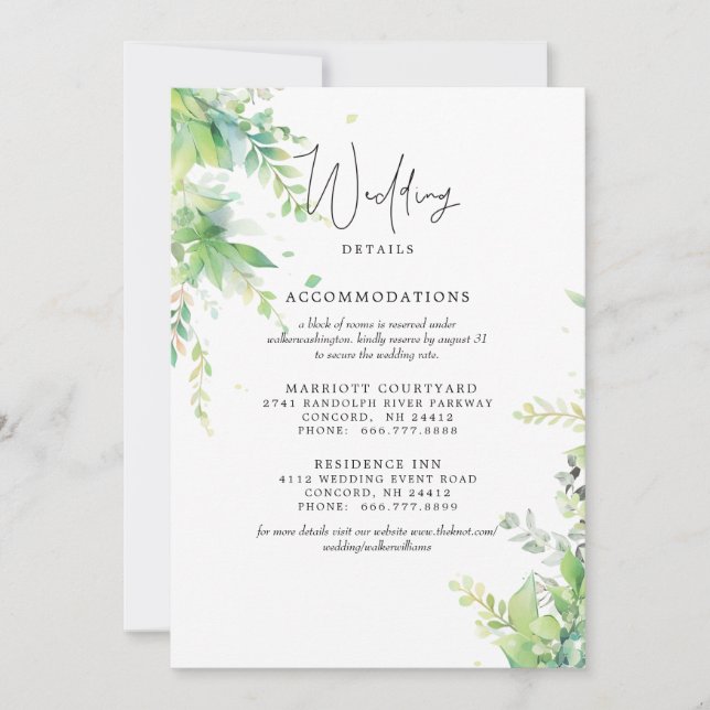 Invitation Elegant Foliage Mariage 2 Hôtels Détails (Devant)