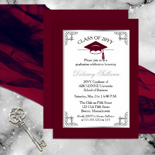 Invitation Élégant Formal Burgundy College Graduation Party