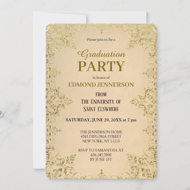 Invitation Élégant Formal Gold 2025 Graduation Party (Devant)