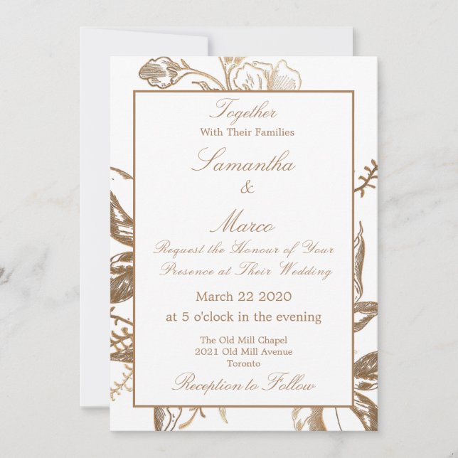 Invitation Élégant Formal Gold Faux Metal Floral Mariage (Devant)